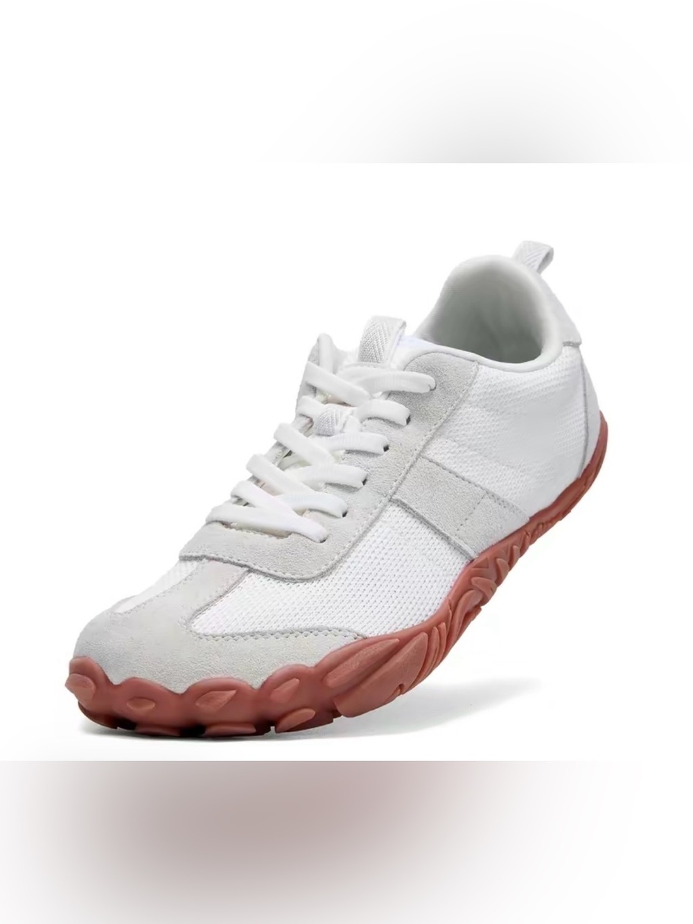 Women's White Mesh & Suede Sneaker with Rubber Sole